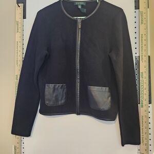 Ralph Lauren Black Jacket with Leather Trim